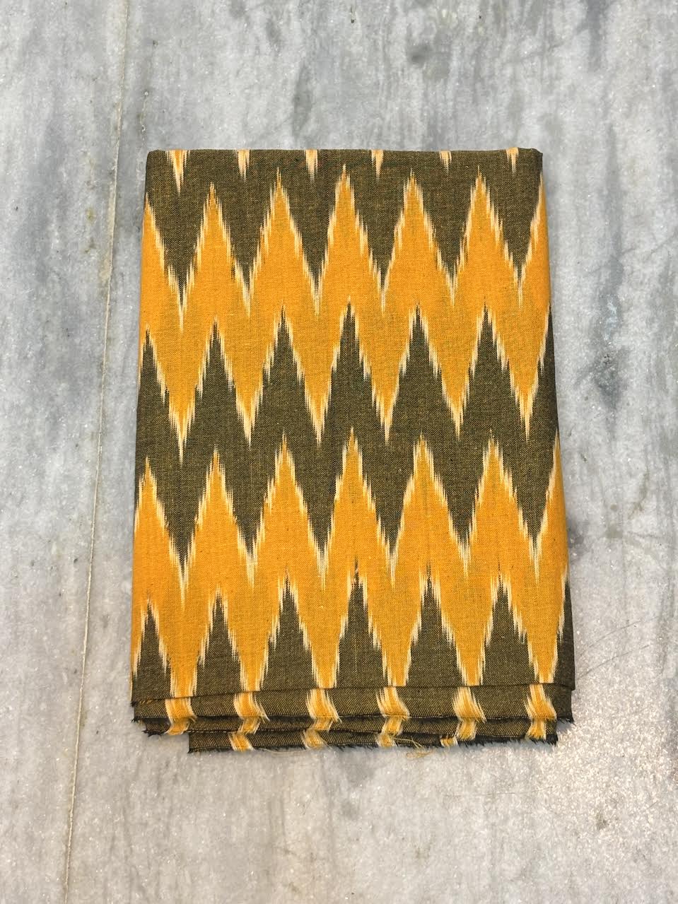Pure Cotton Double Ikat Kurta Set with Mustard Yellow Zig-Zag Pattern &amp; Dupatta -D1