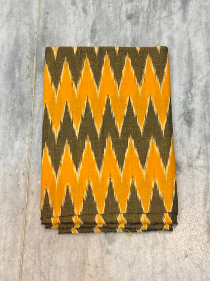 Pure Cotton Double Ikat Kurta Set with Mustard Yellow Zig-Zag Pattern &amp; Dupatta -D1