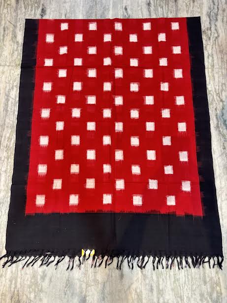 Handcrafted Black &amp; Red Double Ikat Ikat Cotton Kurta Set with Dupatta -d24