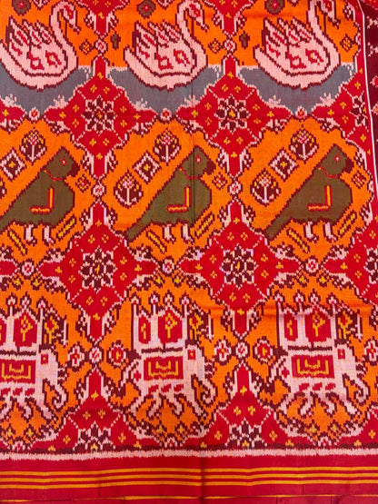 Authentic Red and Orange Ikkat Real Patola Silk Saree