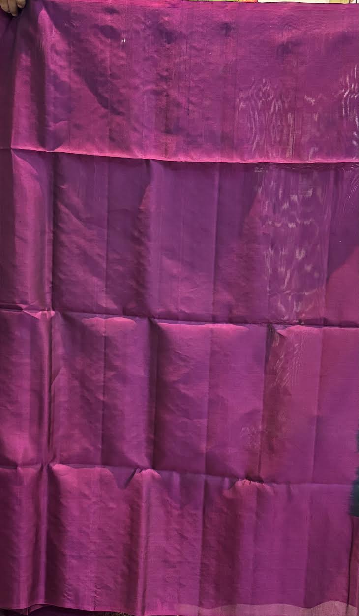 Pure Kanchi Soft Silk Saree in Bottle Green with Magenta Pink Zari Border | Silk Mark Certified