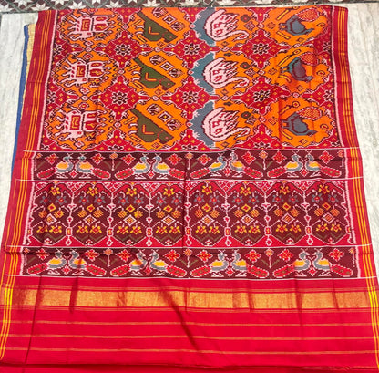 Authentic Red and Orange Ikkat Real Patola Silk Saree
