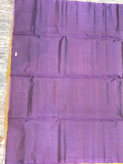 Mustard Olive Green &amp; Royal Purple Kanchipuram Soft Silk Saree (Silk Mark Certified)