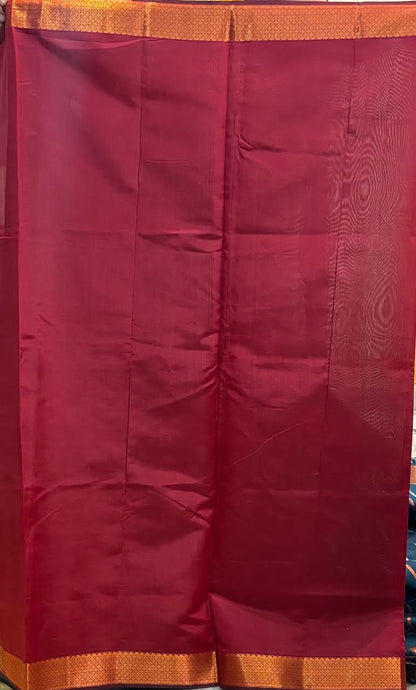 Deep Teal Blue and Maroon Red Kuppadam Pattu Saree with Wave Zari Weave