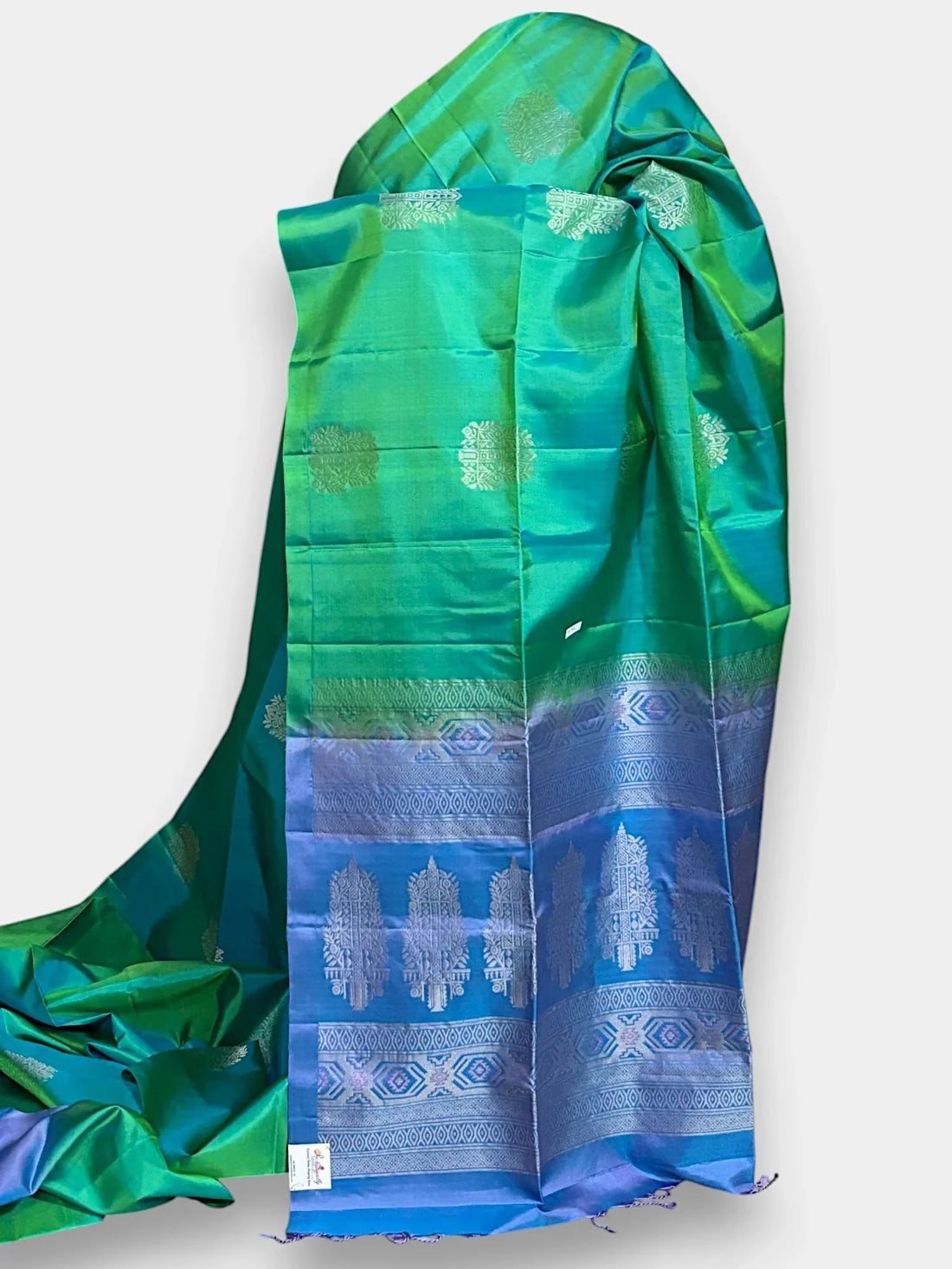 Sea Green Blue Color Designer Kanchi Pure Soft Silk Saree - pochampallysarees.com