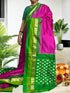 Semi Pochampally Ikkat Silk Pink Green Sari - pochampallysarees.com