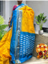 Semi Pochampally Ikkat Silk Yellow Ananda Blue - pochampallysarees.com