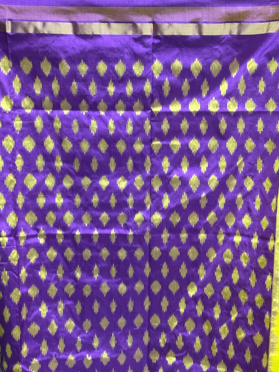Semi Pochampally Ikkat Silk Yellow Lavender Sari - pochampallysarees.com