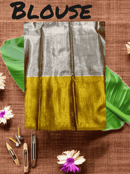 SOFT SILK PATTU KANCHI BORDER RED MIDDLE GRAY - pochampallysarees.com