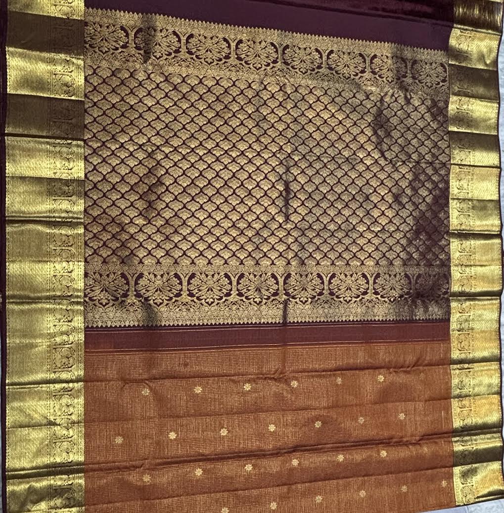 Original Brown Kanchipuram Pattu Saree with Maroon Zari Pallu