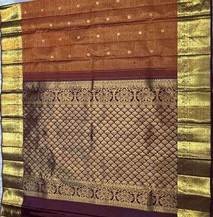 Original Brown Kanchipuram Pattu Saree with Maroon Zari Pallu