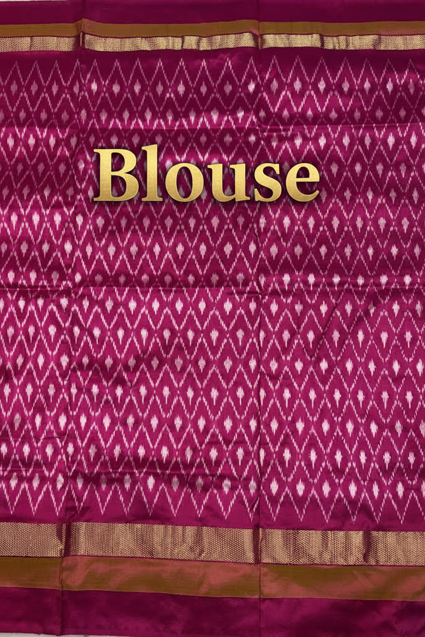Elegant Light Pink &amp; Magenta Ikat Silk Saree with Temple Border