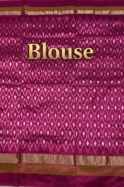 Elegant Light Pink &amp; Magenta Ikat Silk Saree with Temple Border