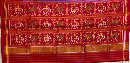 Authentic Blue &amp; Red Pure Real Patola Silk Saree with Traditional Motifs