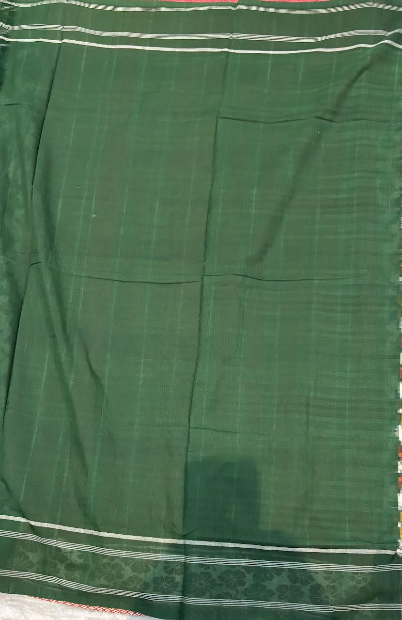 Authentic Telia Rumal Handloom Cotton Saree in Emerald Green and White
