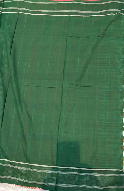 Authentic Telia Rumal Handloom Cotton Saree in Emerald Green and White