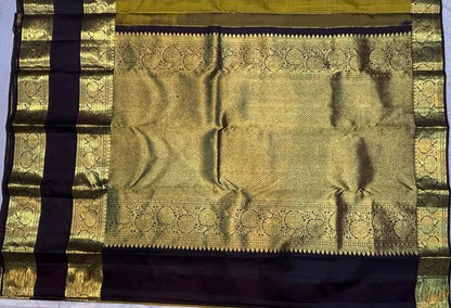 Traditional Olive Green Pure Kanchipuram Pattu Saree with Price Rich Zari Pallu | Bridal Silk - pochampallysarees.com