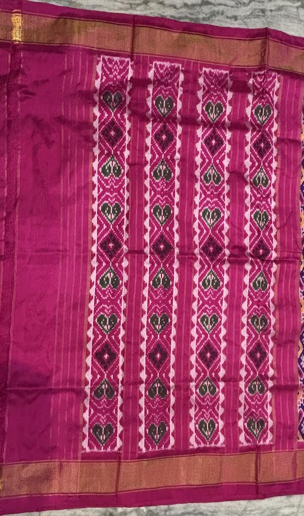Pochampally Ikkat Silk Patola Royal Purple and Pink Saree