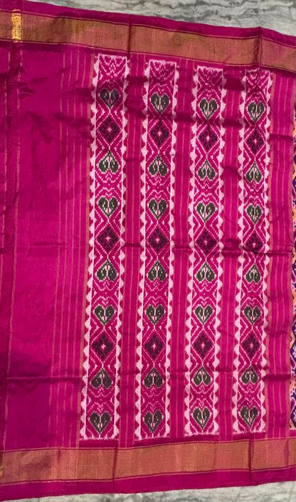 Pochampally Ikkat Silk Patola Royal Purple and Pink Saree