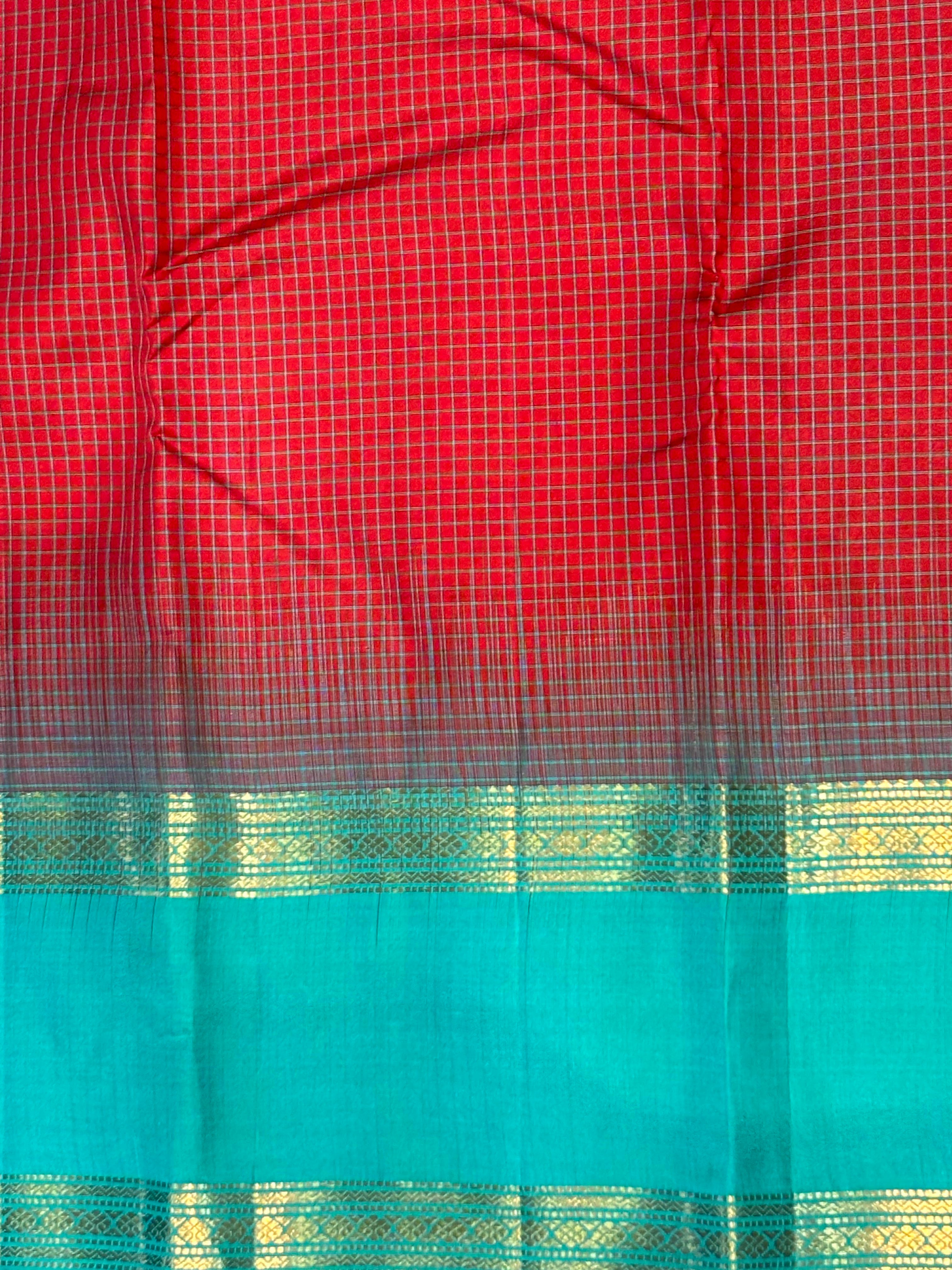 Kanchipuram Silk Saree with Traditional Checks &amp; Zari Border
