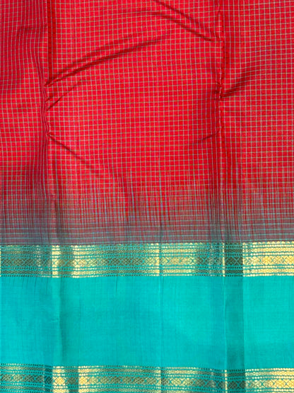 Kanchipuram Silk Saree with Traditional Checks &amp; Zari Border