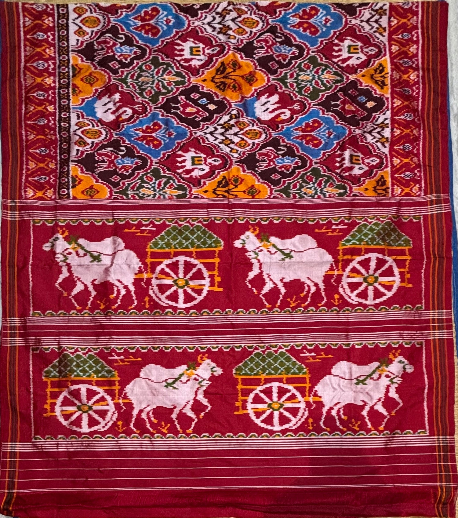 Traditional Maroon Pochampally Ikat Silk Saree with Pichwai Pallu