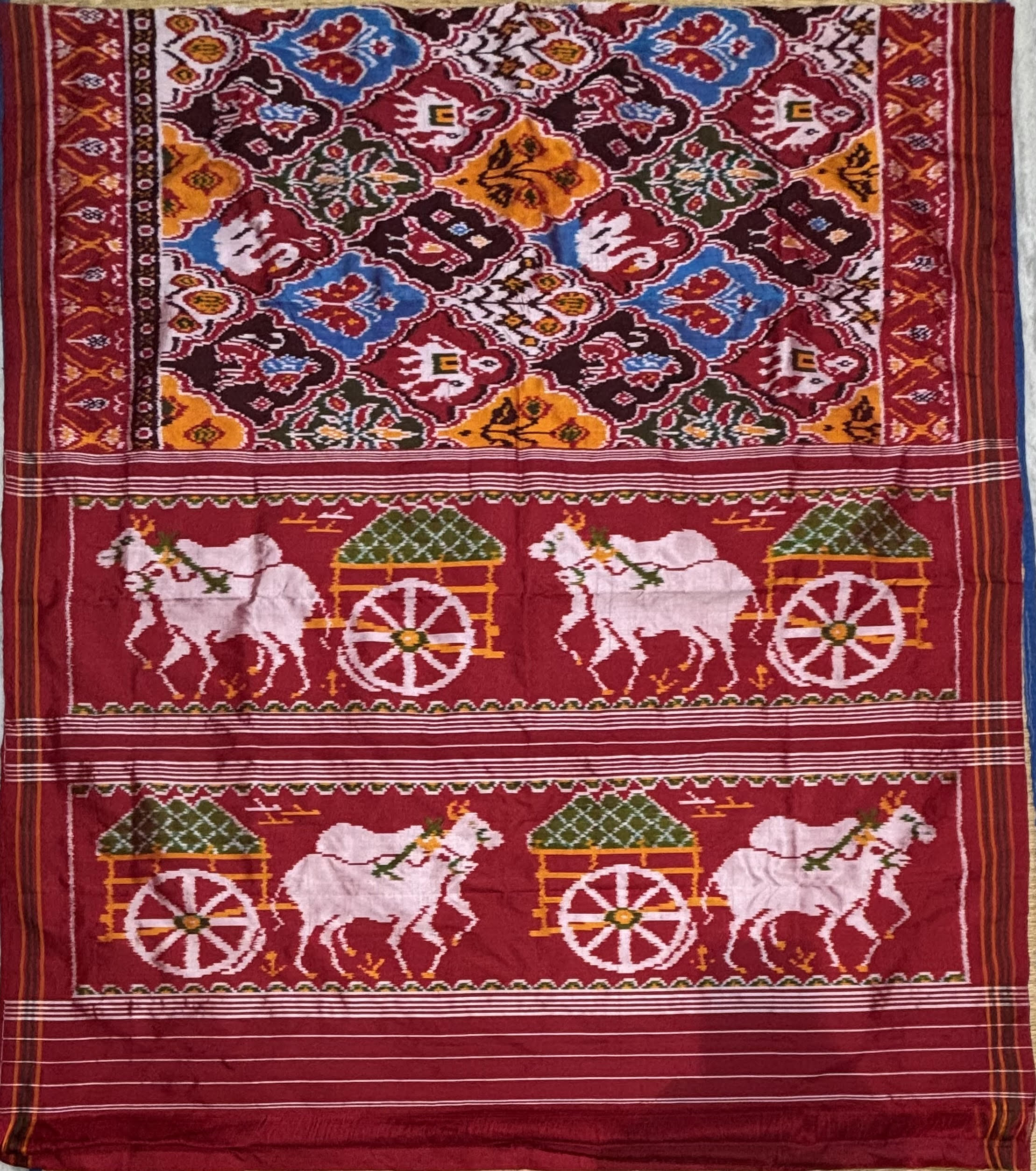 Traditional Maroon Pochampally Ikat Silk Saree with Pichwai Pallu