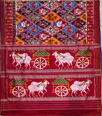 Traditional Maroon Pochampally Ikat Silk Saree with Pichwai Pallu