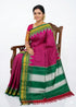 Pure Gadwal Silk Saree - Magenta Pink with Temple Border & Green Pallu - pochampallysarees.com