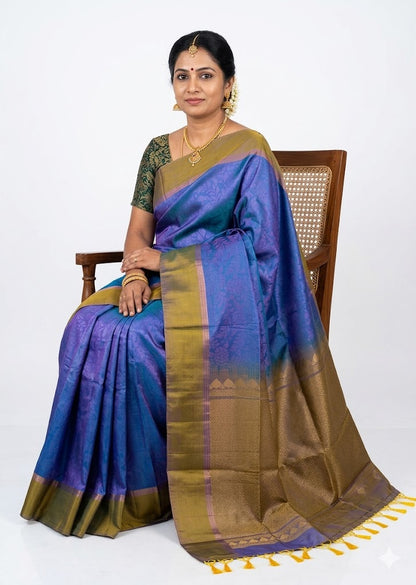 Elegant Dual Tone Blue &amp; Purple Soft Silk Saree | Buy Online
