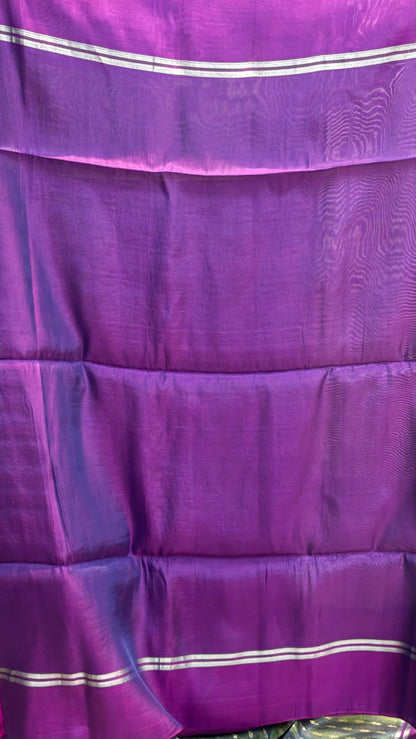 Elegant Olive Green Soft Silk Saree with Rich Purple Pallu