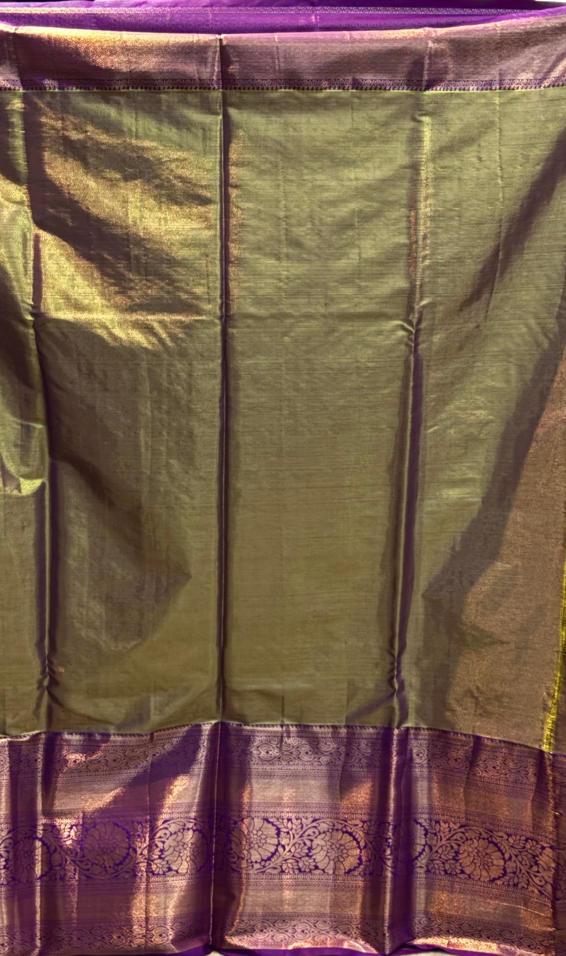 Elegant Light Green Dharmavaram Silk Saree with Rich Purple Zari Border