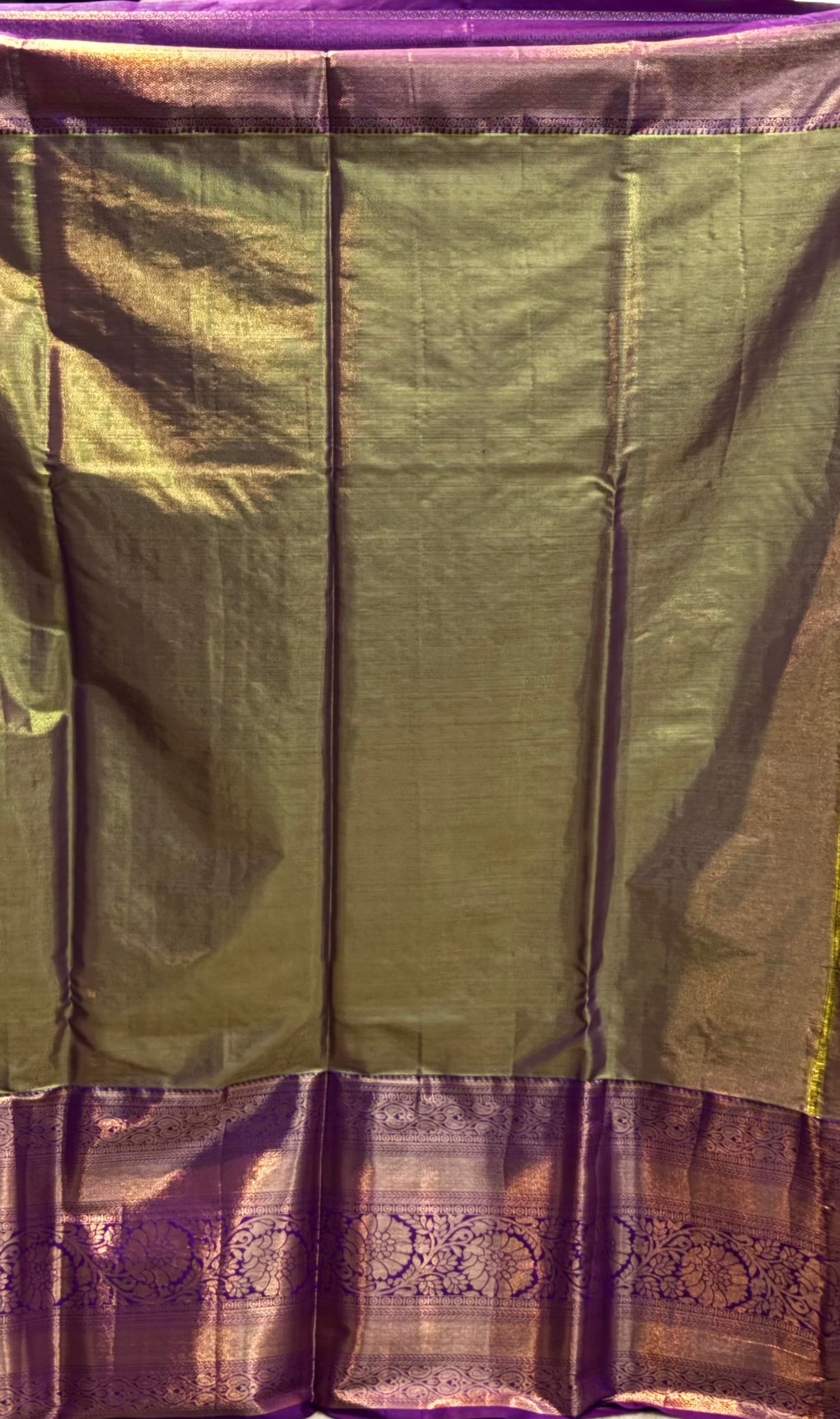 Elegant Light Green Dharmavaram Silk Saree with Rich Purple Zari Border