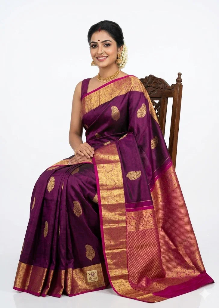 Pure Kanchipuram Pattu Saree with gold zari border - pochampallysarees.com