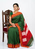 Authentic Green Pure Gadwal Silk Saree with Contrast Red Temple Border & Pallu | Handwoven Saree - pochampallysarees.com