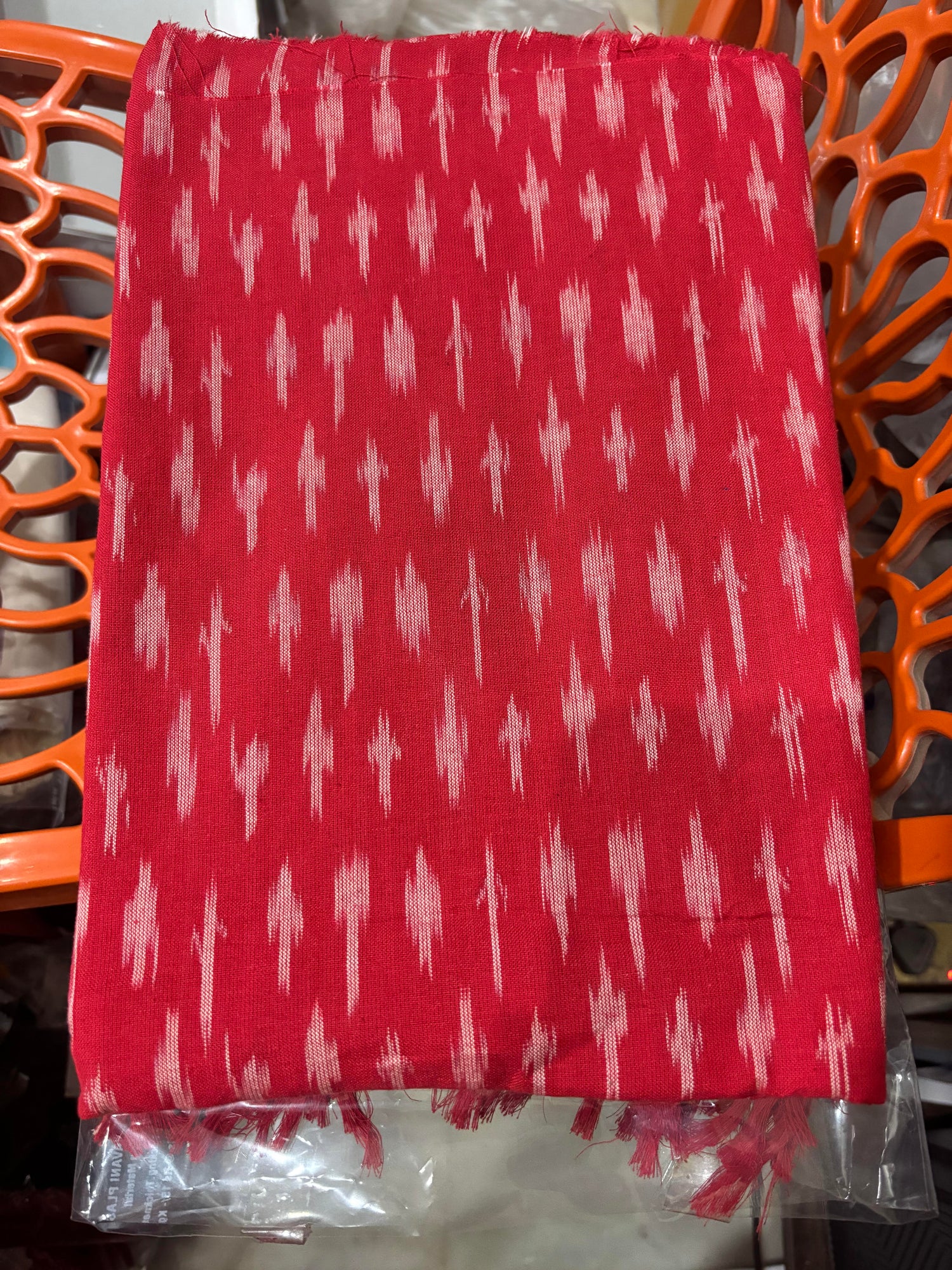 Handloom &amp; Traditional: Handcrafted Crimson Red Double Ikat Cotton Suit Set with Off-White Checker Dupatta d4
