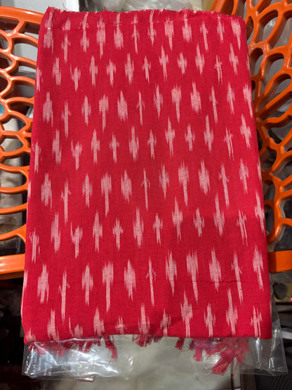 Handloom &amp; Traditional: Handcrafted Crimson Red Double Ikat Cotton Suit Set with Off-White Checker Dupatta d4