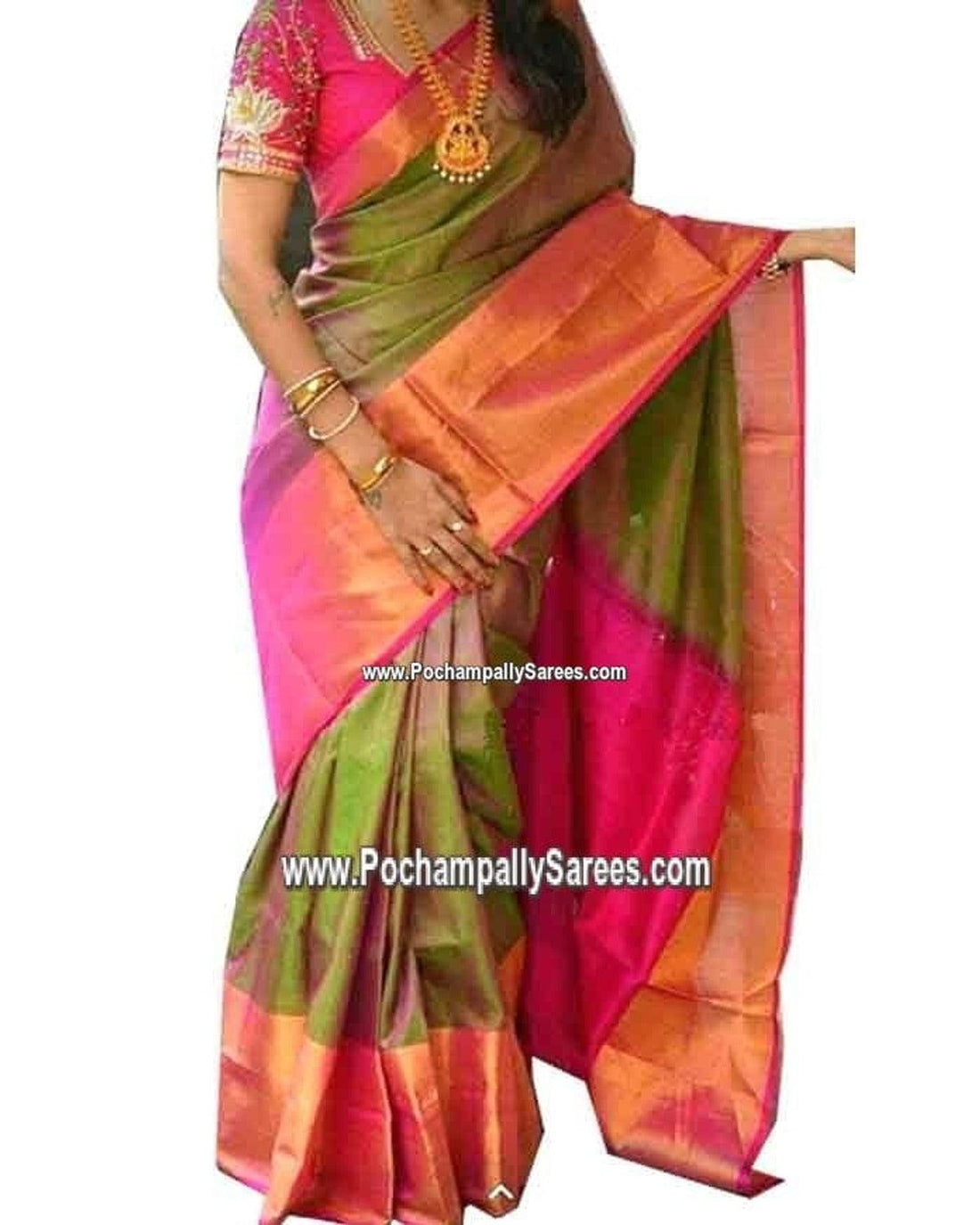 UPPADA BIG BORDER SILK GREEN COLOUR SAREE - pochampallysarees.com