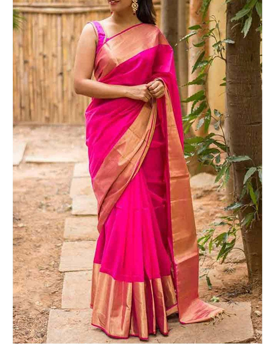 UPPADA BIG TISSUE BORDER MEJENTA PINK COLOUR SAREE - pochampallysarees.com