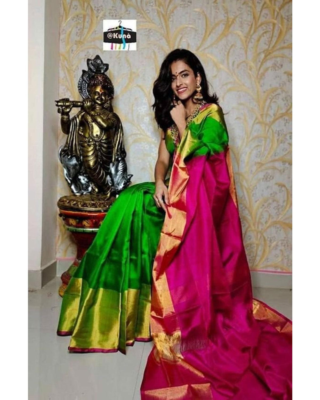 UPPADA PARROT GREEN COLOR SAREE - pochampallysarees.com