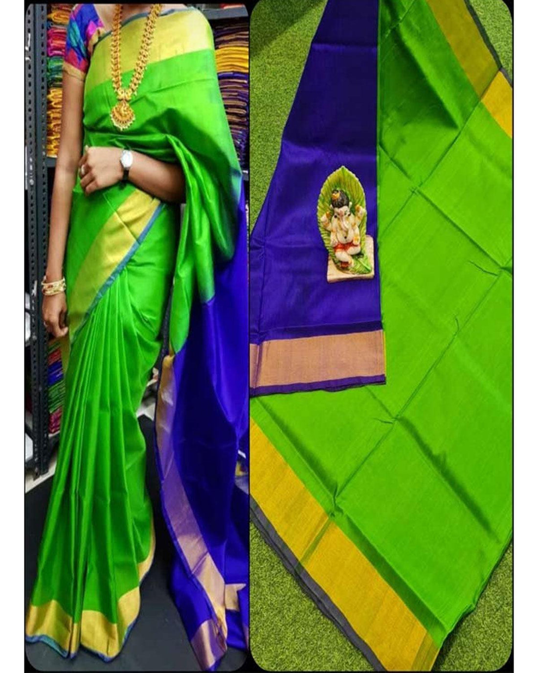 UPPADA PATTU GREEN COLOR SAREE - pochampallysarees.com