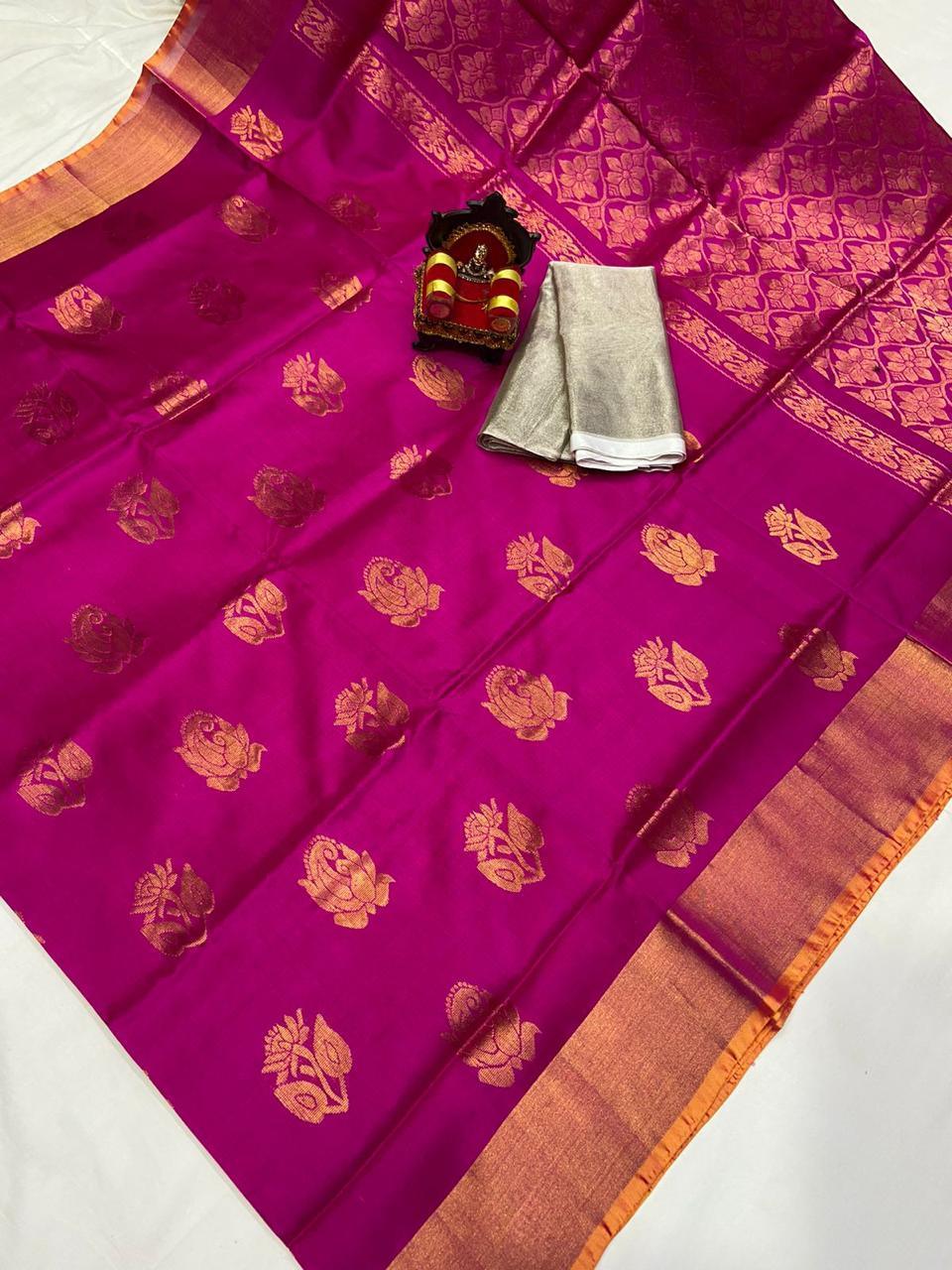 Uppada Pattu Silver Border Rich Pallu Saree - pochampallysarees.com