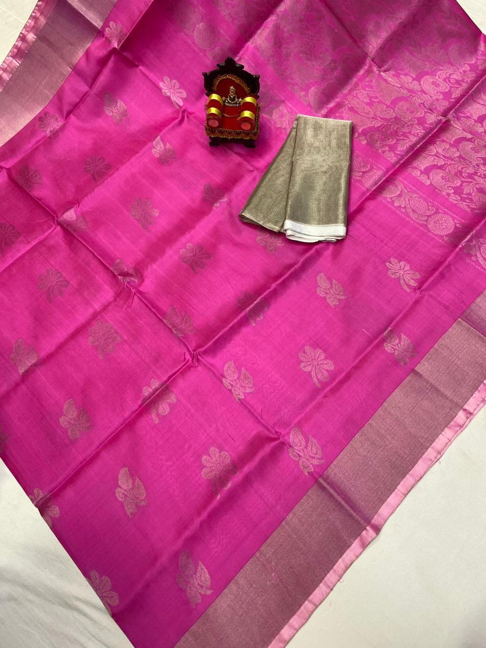 Uppada Pattu Silver Border Rich Pallu Saree - pochampallysarees.com