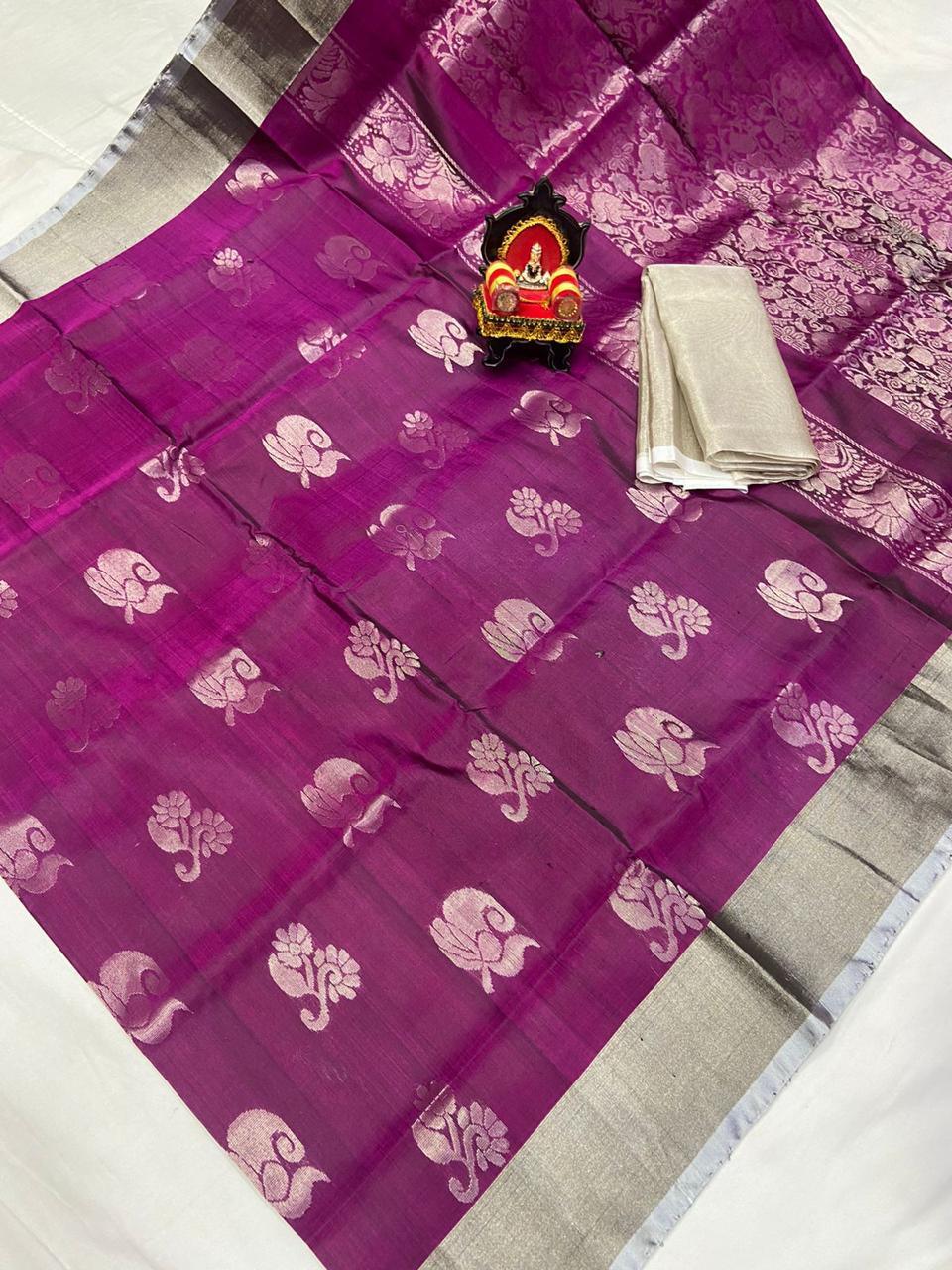 Uppada Pattu Silver Border Rich Pallu Saree - pochampallysarees.com