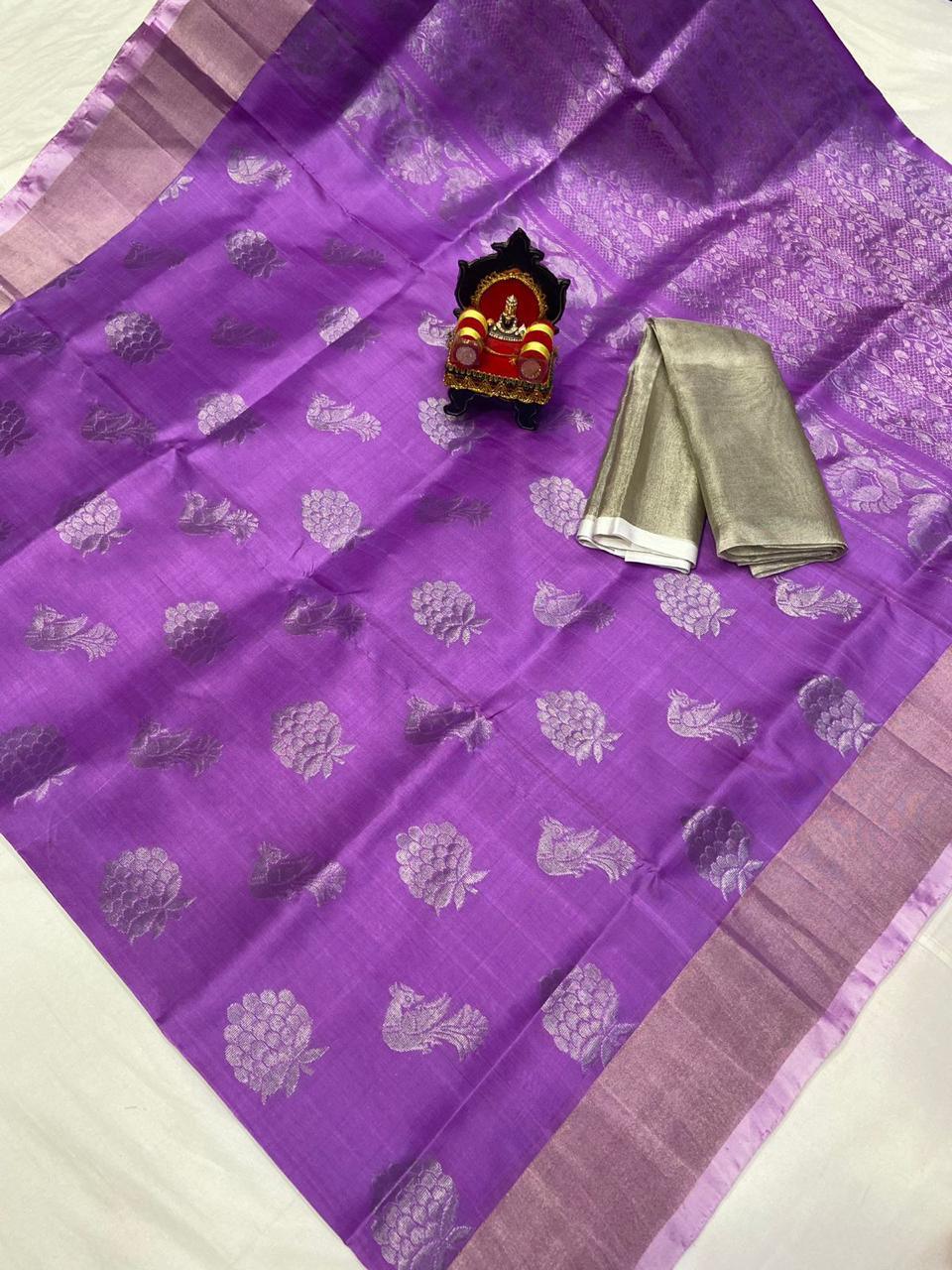 Uppada Pattu Silver Border Rich Pallu Saree - pochampallysarees.com