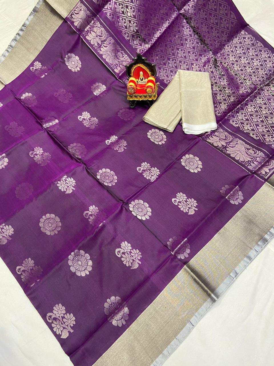 Uppada Pattu Silver Border Rich Pallu Saree - pochampallysarees.com