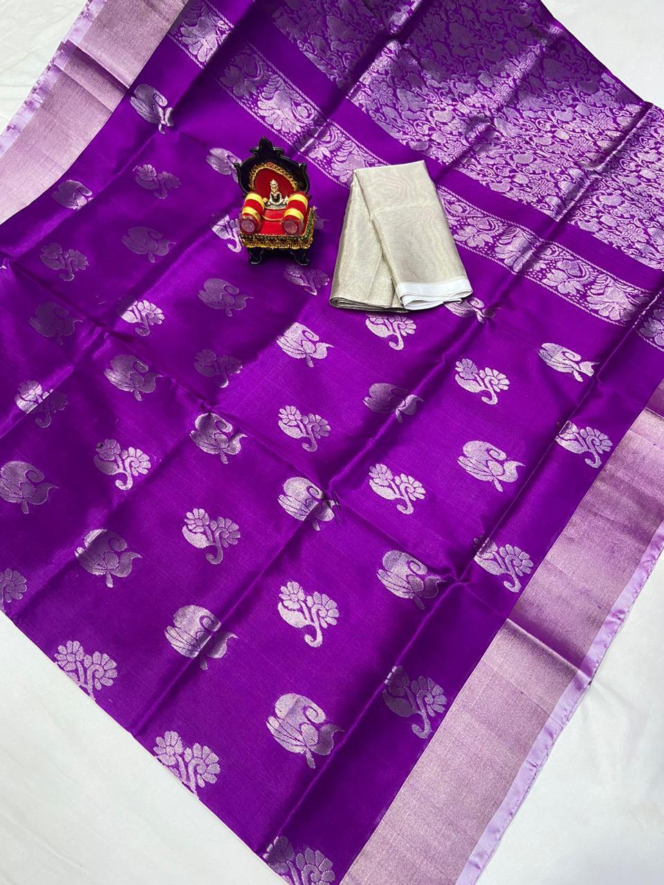 Uppada Pattu Silver Border Rich Pallu Saree - pochampallysarees.com