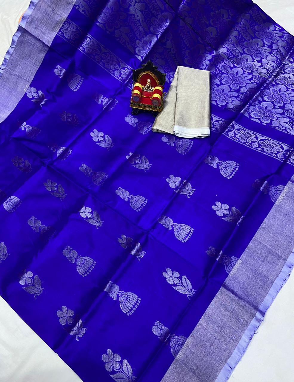 Uppada Pattu Silver Border Rich Pallu Saree - pochampallysarees.com