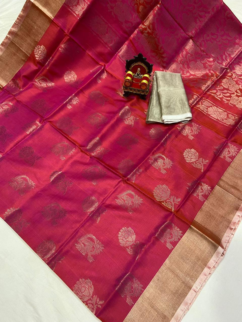 Uppada Pattu Silver Border Rich Pallu Saree - pochampallysarees.com