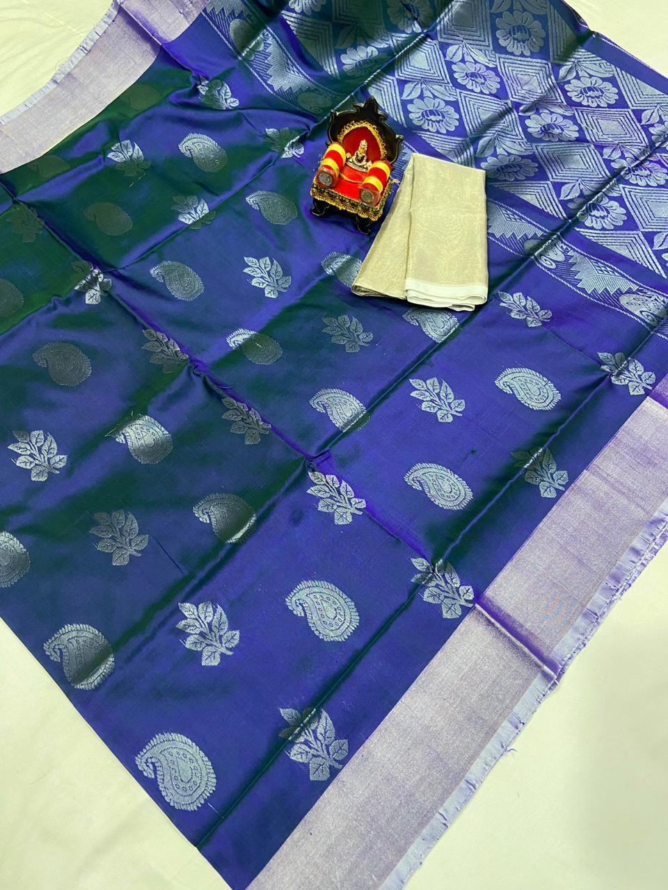 Uppada Pattu Silver Border Rich Pallu Saree - pochampallysarees.com